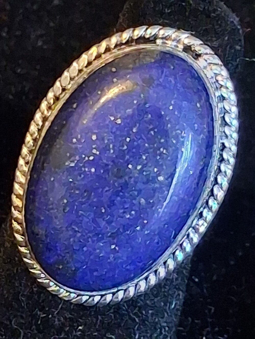 Sterling Silver Blue Lapis-Look Oval Statement Ring Size 5